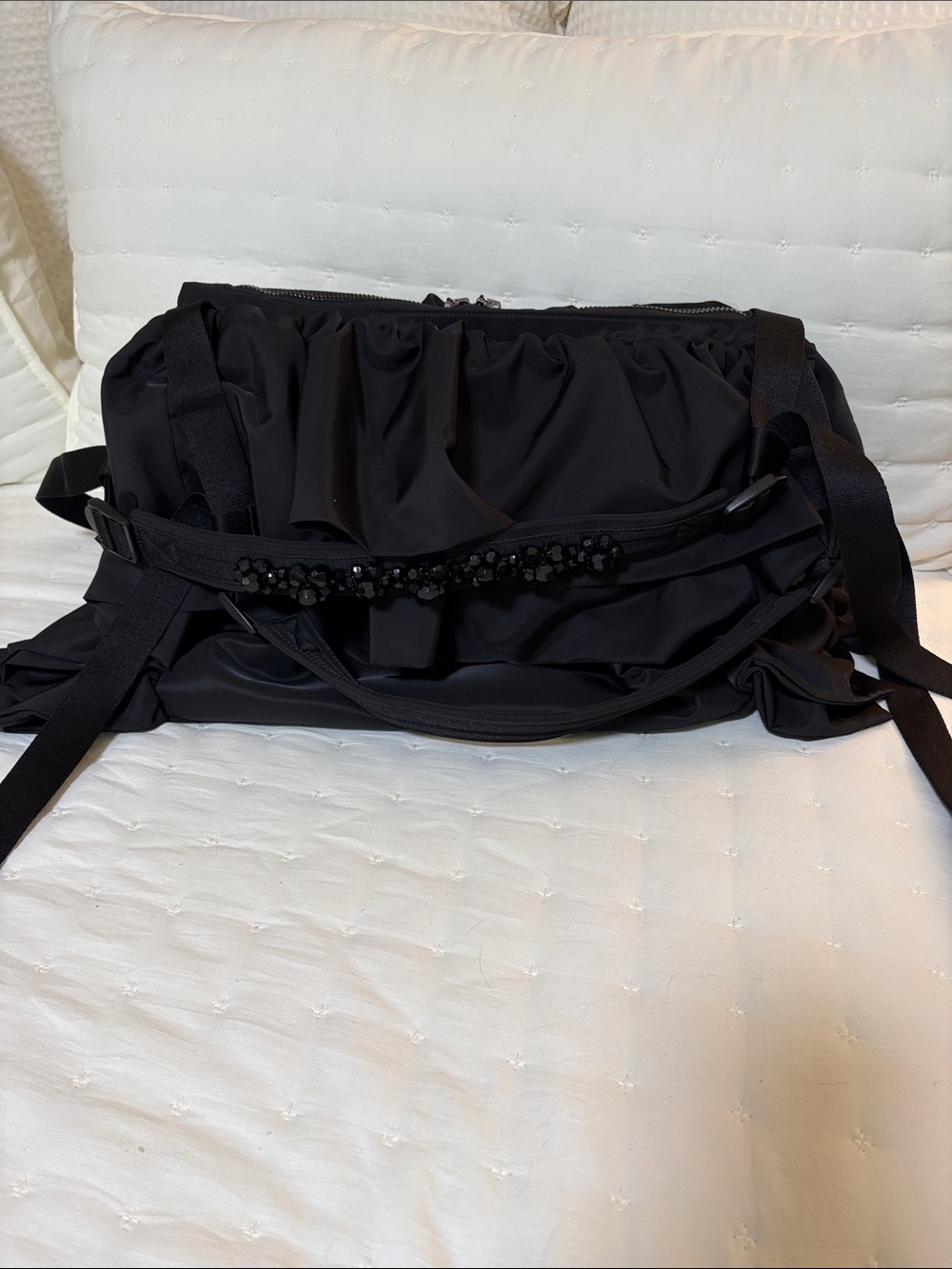 Simone Rocha Black Ruffled Shoulder Bag with Beaded strap